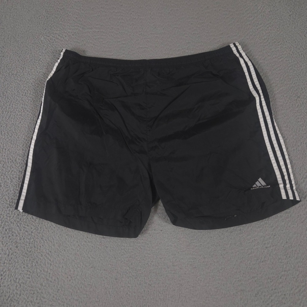VINTAGE Adidas Shorts Mens XL Black Nylon Athletic Mesh Lined 3 Stripe Beach 90s